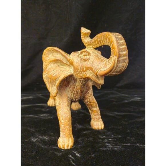 Hand-Carved Wooden Elephant Figurine With Intricate Floral Detailing Decorative - Picture 6 of 12